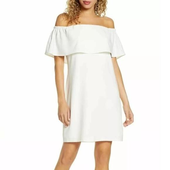 Charles Henry Dress Off The Shoulder Ruffle Overlay Mini Ivory White NWT XS - Picture 1 of 10